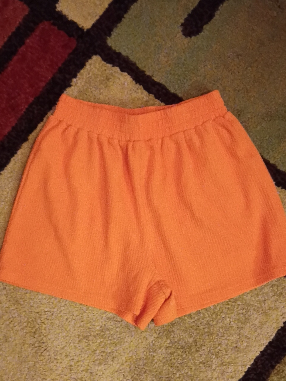 Shein Women's Orange Knit Elastic-Waist Shorts Size Small